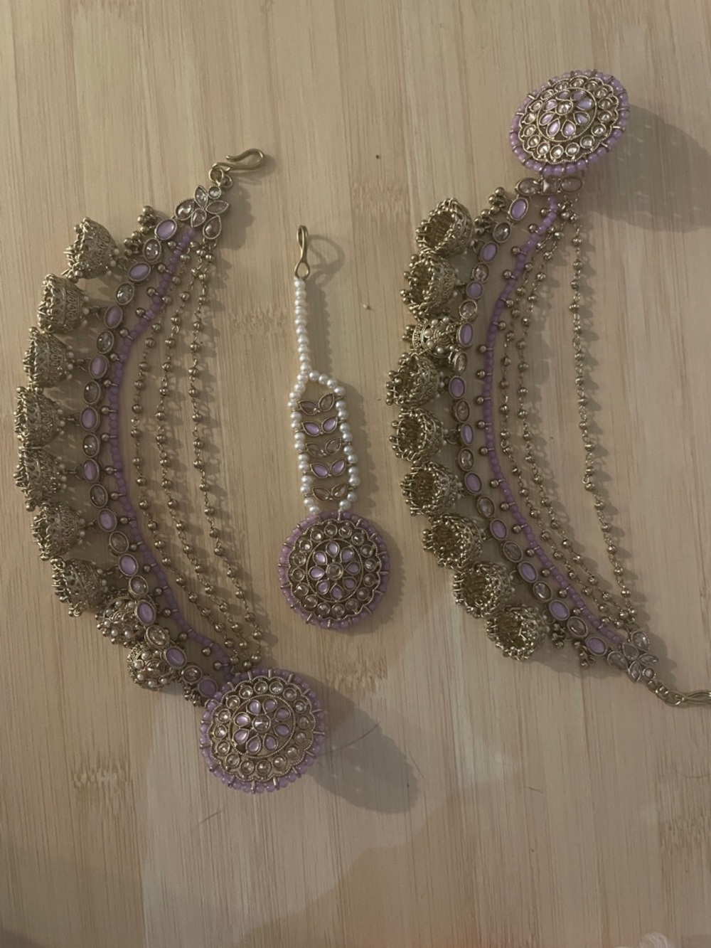 Purple & Pearly Gold Tikka-Jhumka Set